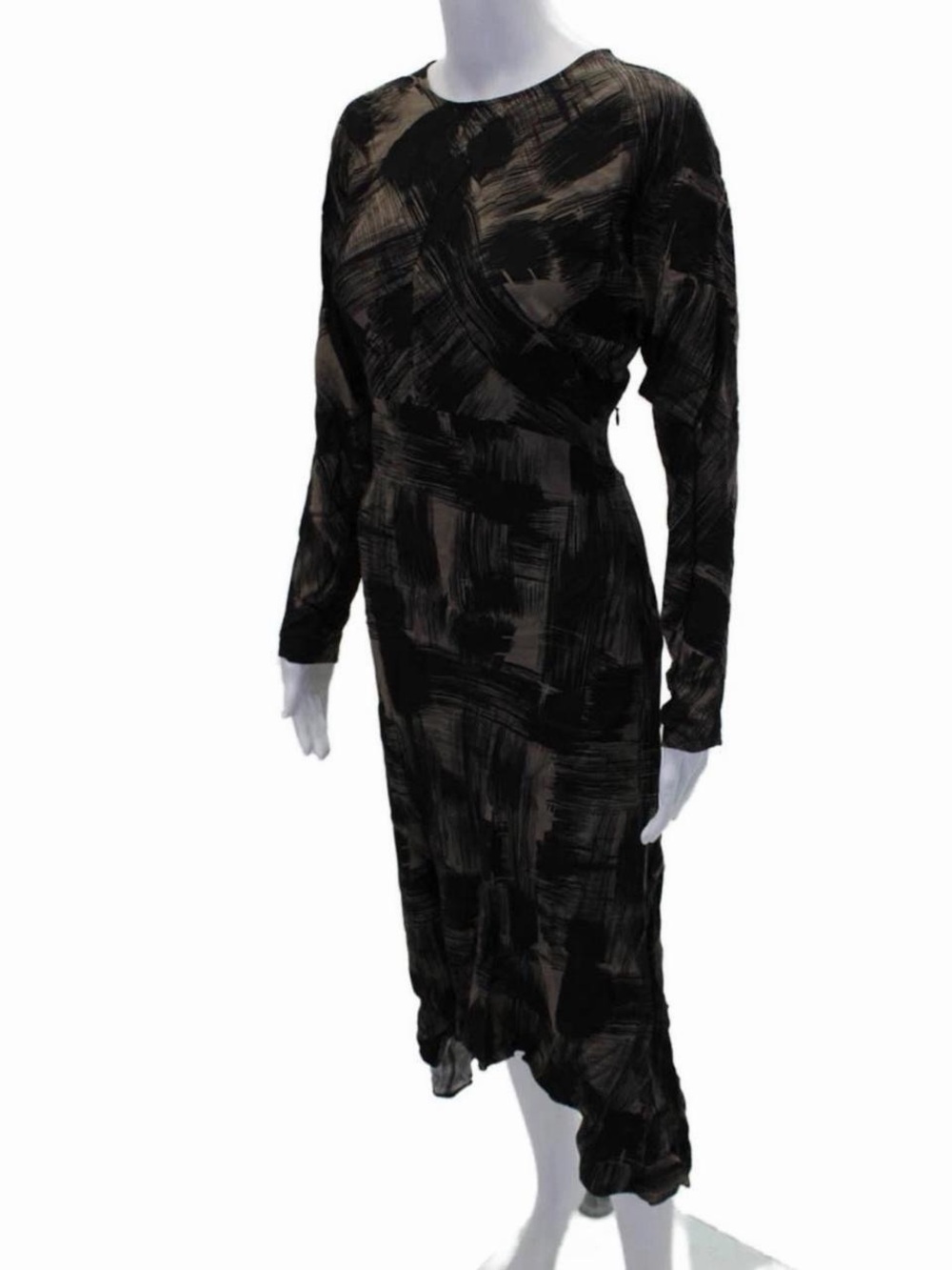 & Other Stories Black and Beige Brushstroke Long Sleeve Midi Dress - Picture 3 of 7